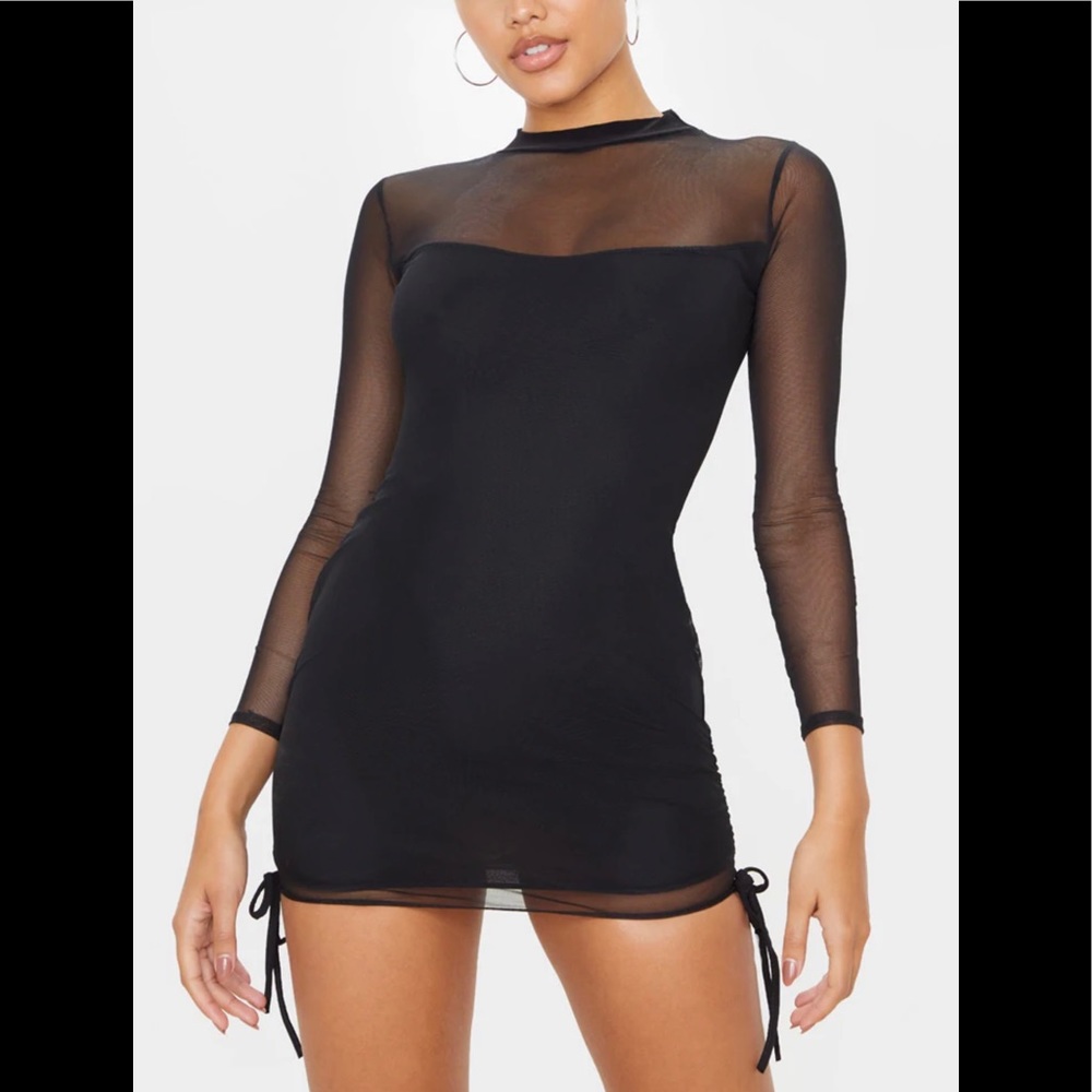 Pretty Little Thing Black Mesh Dress with Ties NEW Sz 6